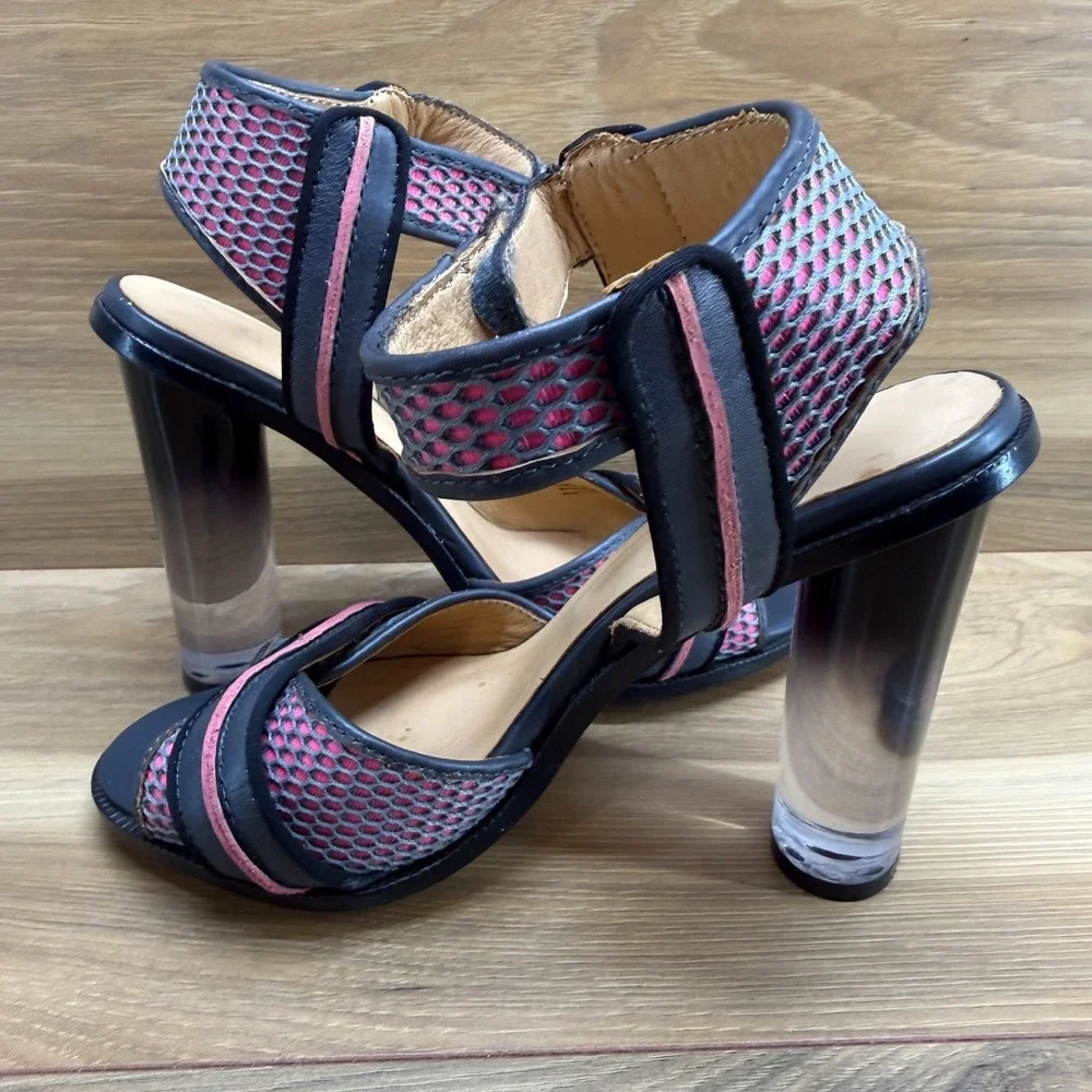 LAMB L.A.M.B. Carter Heels‎ Womens 7 M Neon Pink Blue Leather Ankle Strap